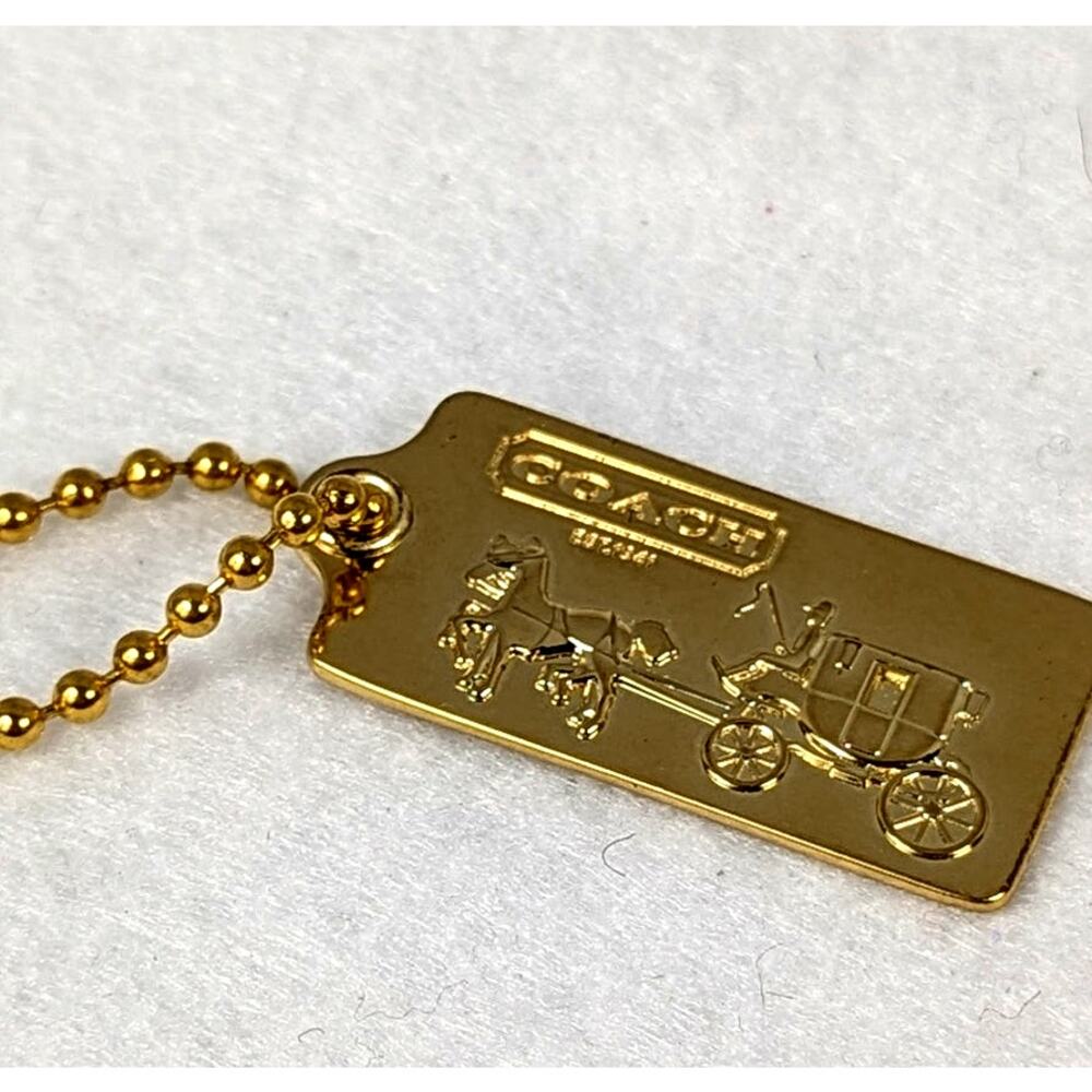 Coach metal bag tag goldtone Stagecoach 1 34" x 7/8"Ball chain included EUC - Picture 2 of 6